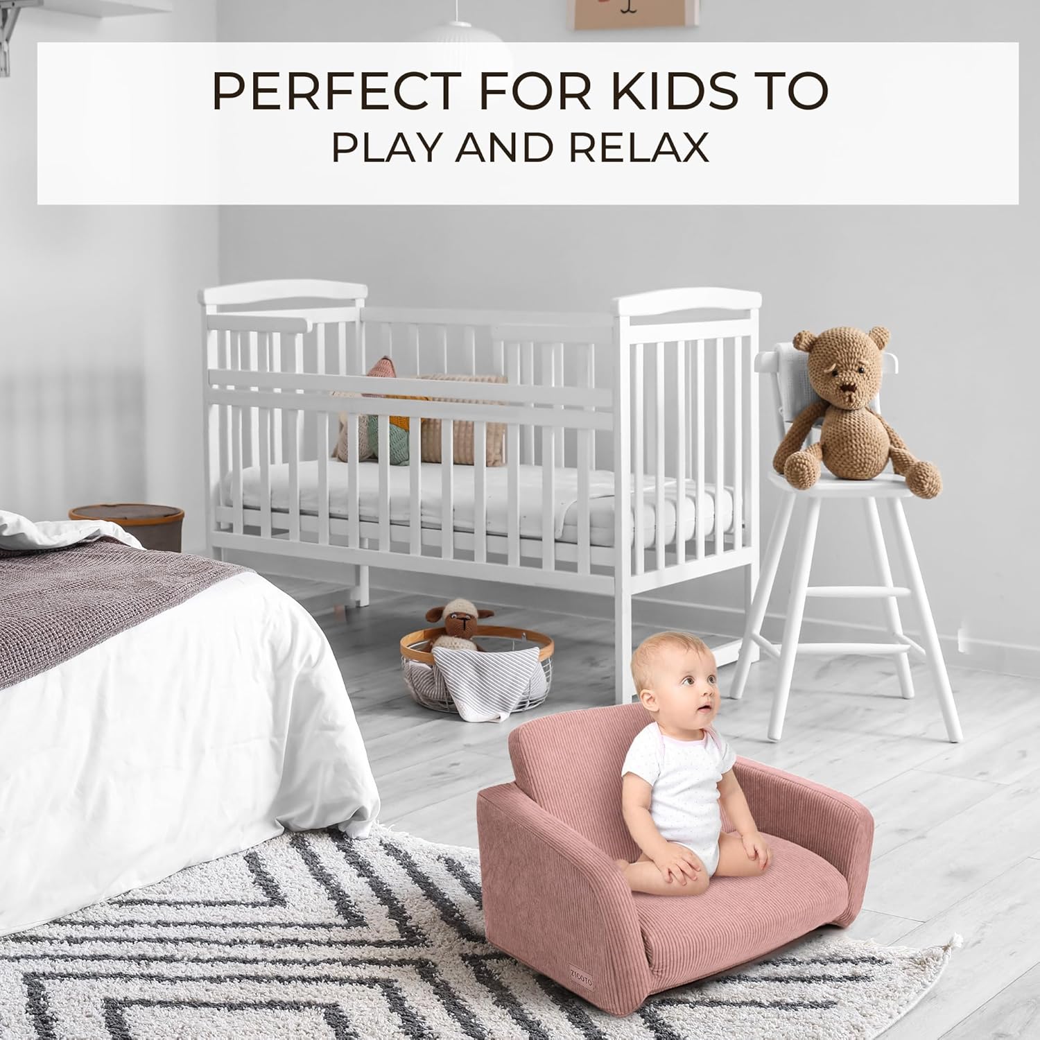 Comfy Kids Chair for Toddler - Stylish 2 in 1 Lounger Made of Memory Foam Easily Unfolds Into a Soft Baby Couch to Nap On - Modern Fold Out Sofa for the Little Ones - Grand Goldman