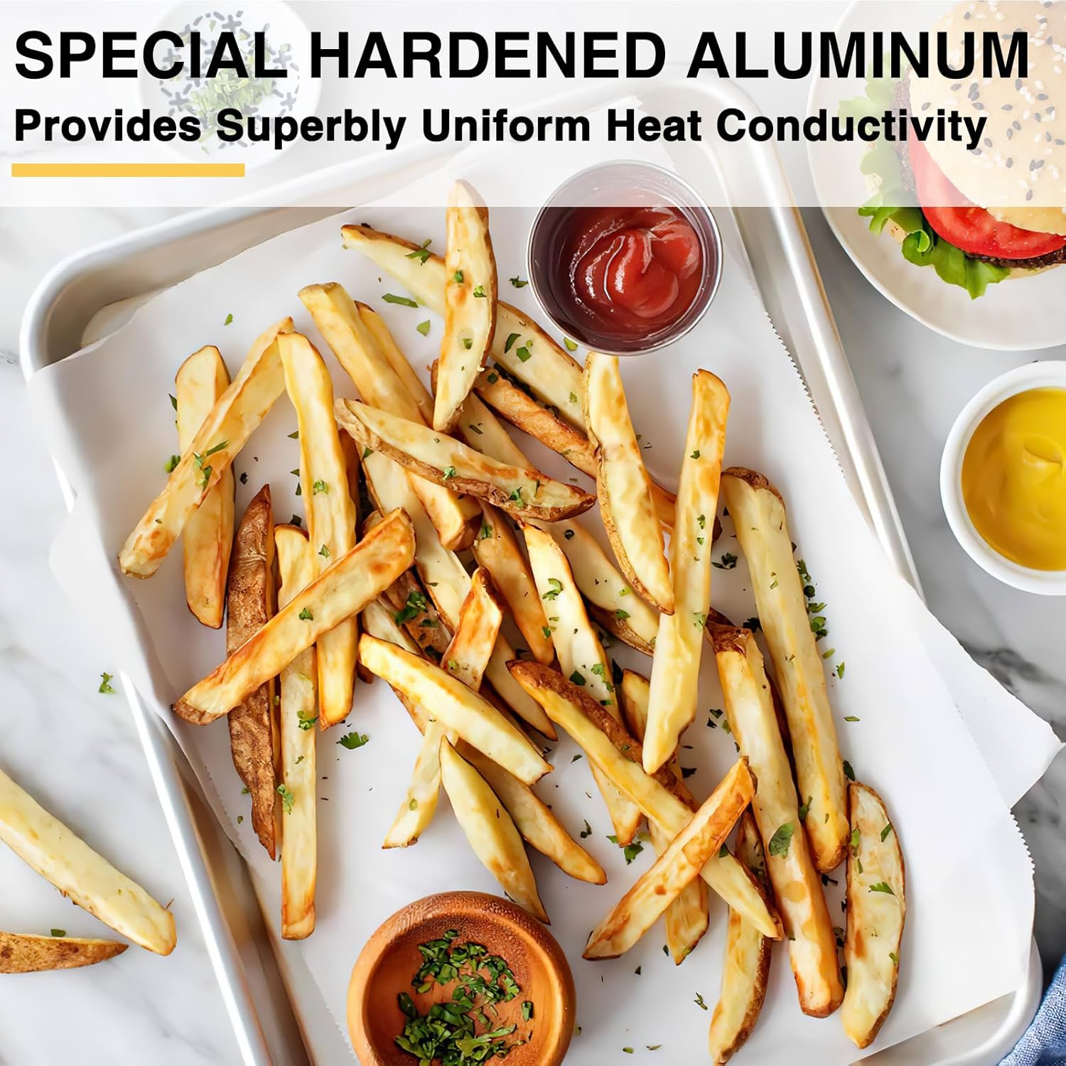 Commercial Quality Baking Sheet Pan Set, Natural Aluminum Cookie Sheet, Umite Chef Warp Resistant Nonstick Baker's Half Sheet Pan, Large Thick Cookie Tray Pans for Baking, Roasting(2 Pack, 18X13Inch) - Grand Goldman