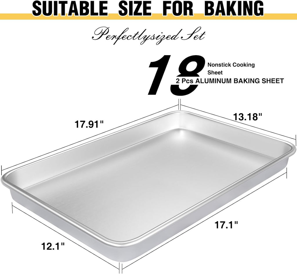 Commercial Quality Baking Sheet Pan Set, Natural Aluminum Cookie Sheet, Umite Chef Warp Resistant Nonstick Baker's Half Sheet Pan, Large Thick Cookie Tray Pans for Baking, Roasting(2 Pack, 18X13Inch) - Grand Goldman