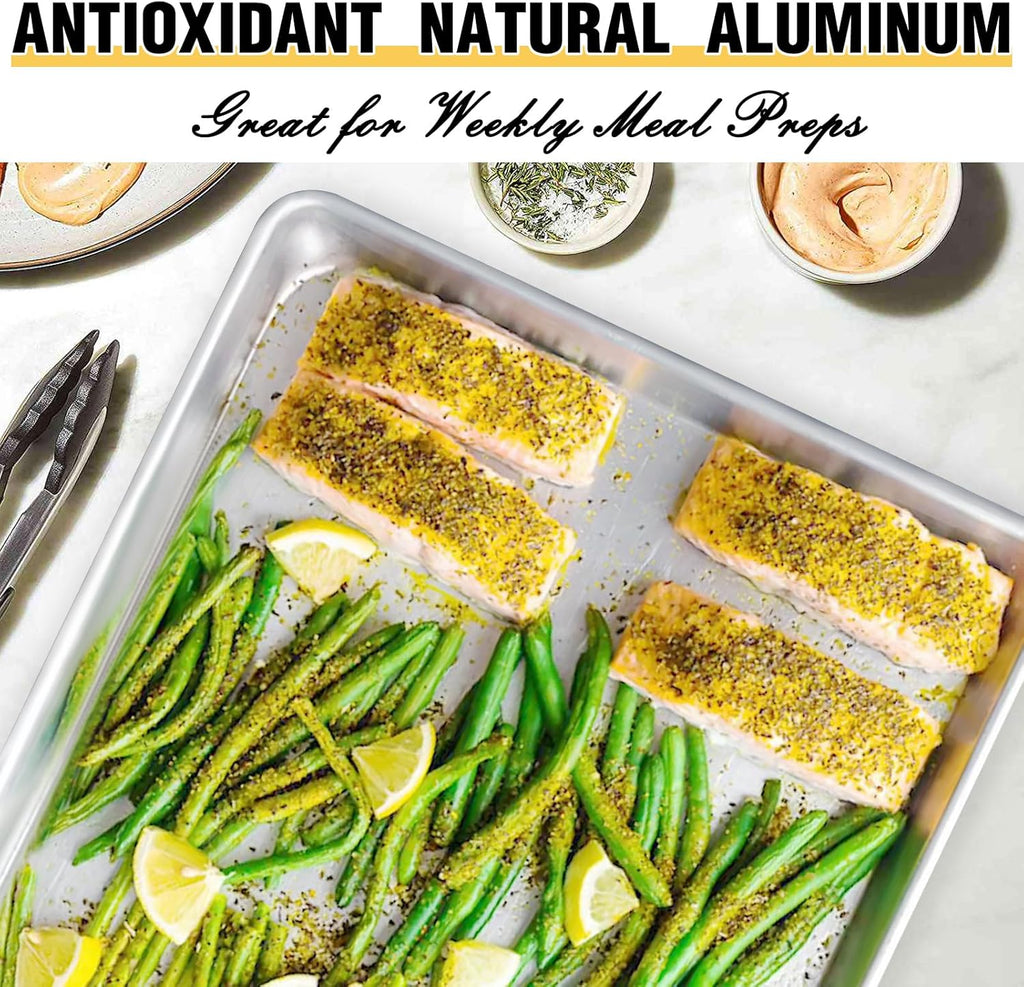 Commercial Quality Baking Sheet Pan Set, Natural Aluminum Cookie Sheet, Umite Chef Warp Resistant Nonstick Baker's Half Sheet Pan, Large Thick Cookie Tray Pans for Baking, Roasting(2 Pack, 18X13Inch) - Grand Goldman