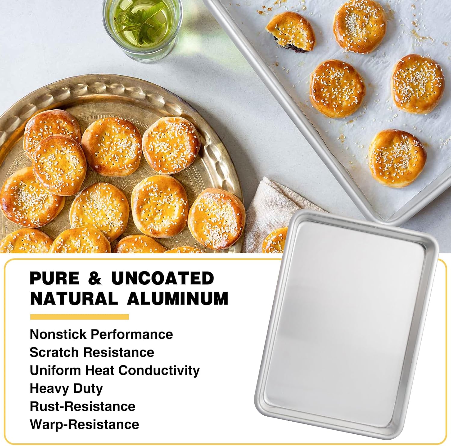 Commercial Quality Baking Sheet Pan Set, Natural Aluminum Cookie Sheet, Umite Chef Warp Resistant Nonstick Baker's Half Sheet Pan, Large Thick Cookie Tray Pans for Baking, Roasting(2 Pack, 18X13Inch) - Grand Goldman