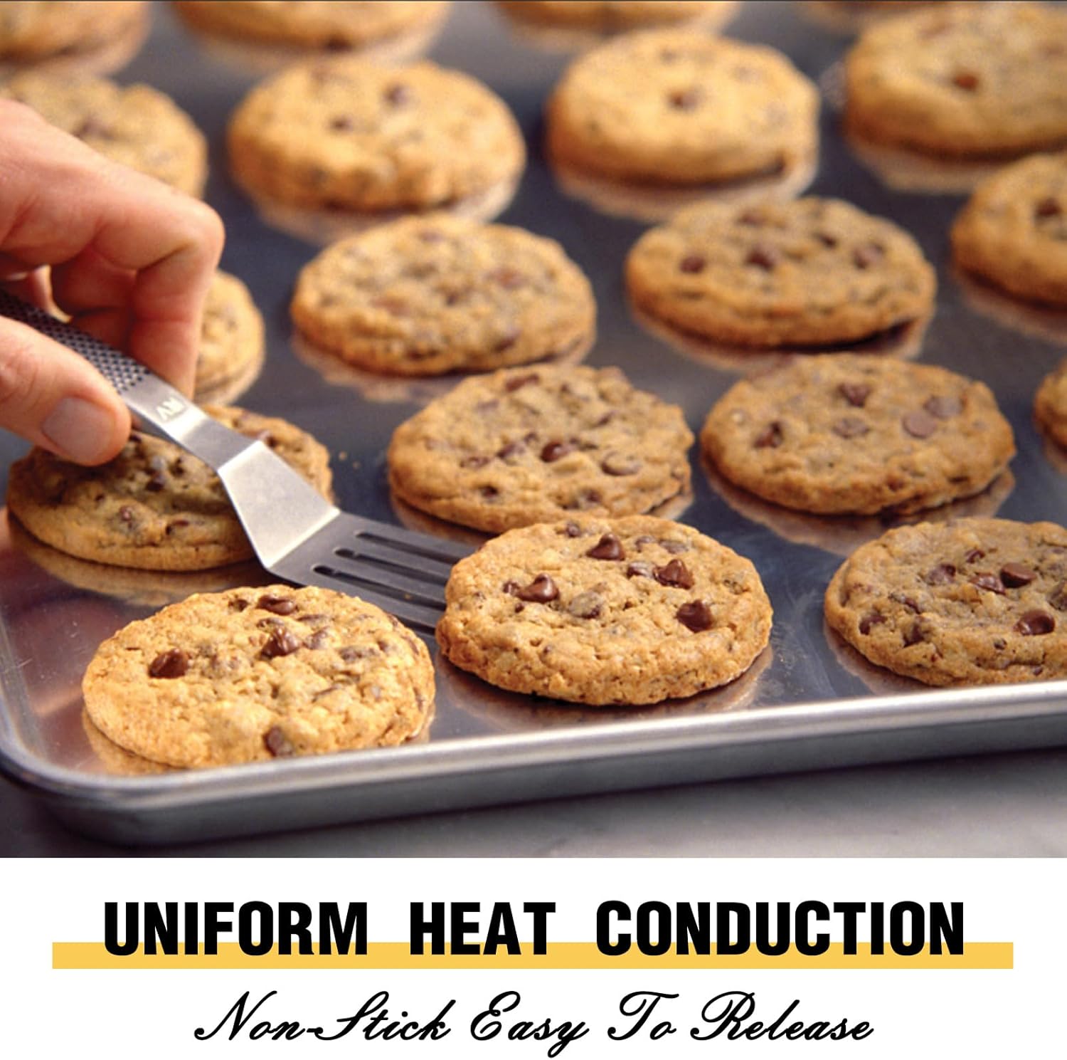 Commercial Quality Baking Sheet Pan Set, Natural Aluminum Cookie Sheet, Umite Chef Warp Resistant Nonstick Baker's Half Sheet Pan, Large Thick Cookie Tray Pans for Baking, Roasting(2 Pack, 18X13Inch) - Grand Goldman