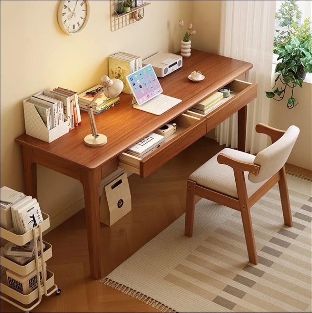 Computer Desk, Home Office Modern Desk and Chair Set, Wood Writing Desk, Executive Desk, Wooden Writing Desk Study Table, Home Office Study Desk(Brown,80CM-31.5IN) - Grand Goldman
