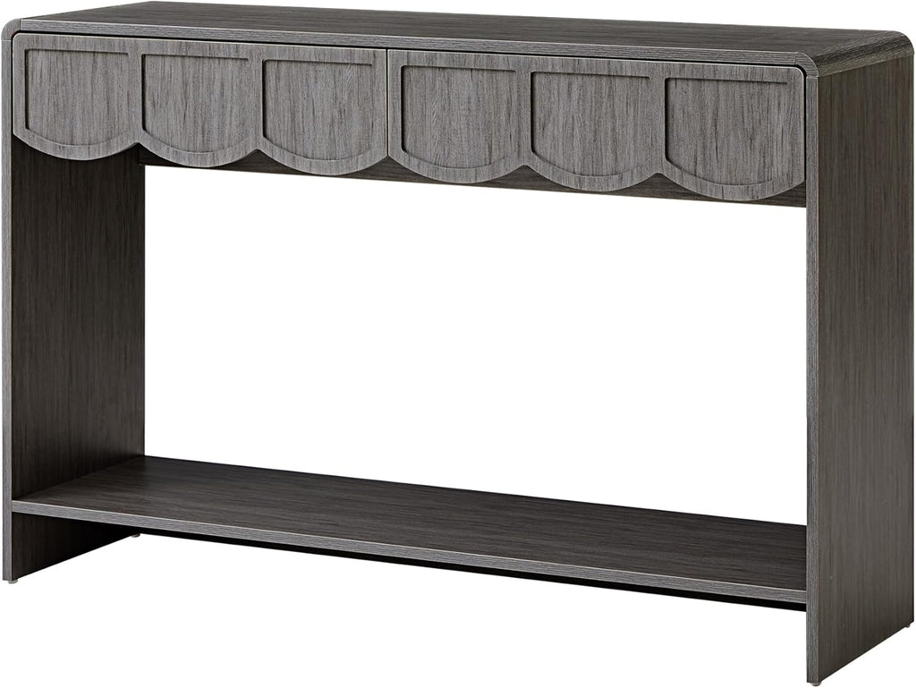 Console Table with Drawers, Mid-Century 47 Inches Narrow Entryway Table with Open Storage Shelves, Hallway Accent Table Behind Couch Table for Living Room - Walnut - Grand Goldman