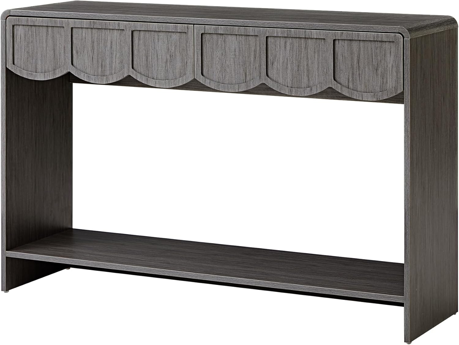 Console Table with Drawers, Mid-Century 47 Inches Narrow Entryway Table with Open Storage Shelves, Hallway Accent Table Behind Couch Table for Living Room - Walnut - Grand Goldman