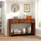 Console Table with Drawers, Mid-Century 47 Inches Narrow Entryway Table with Open Storage Shelves, Hallway Accent Table Behind Couch Table for Living Room - Walnut - Grand Goldman