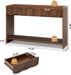 Console Table with Drawers, Mid-Century 47 Inches Narrow Entryway Table with Open Storage Shelves, Hallway Accent Table Behind Couch Table for Living Room - Walnut - Grand Goldman