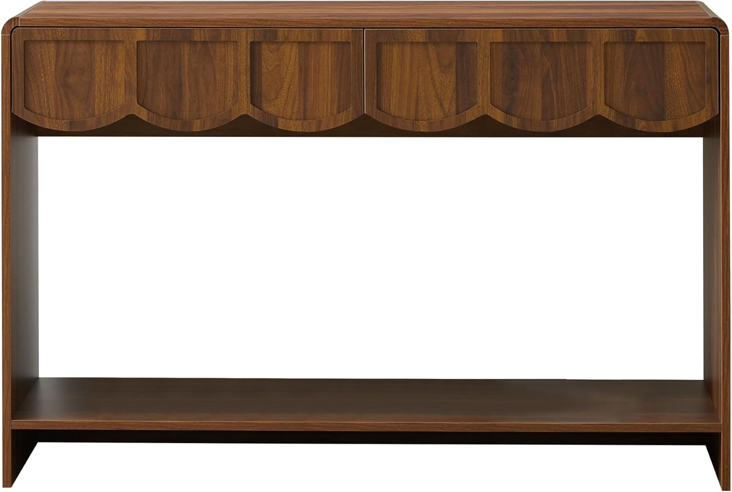 Console Table with Drawers, Mid-Century 47 Inches Narrow Entryway Table with Open Storage Shelves, Hallway Accent Table Behind Couch Table for Living Room - Walnut - Grand Goldman