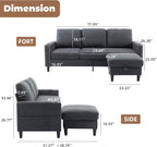 Convertible Sectional Couches for Living Room, L-Shaped Couch 3 Seats Sofas with Storage Chaise & 2 Cup Holders, Small Sofa for Apartment, Compact Spaces, Dark Grey - Grand Goldman