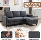 Convertible Sectional Couches for Living Room, L-Shaped Couch 3 Seats Sofas with Storage Chaise & 2 Cup Holders, Small Sofa for Apartment, Compact Spaces, Dark Grey - Grand Goldman