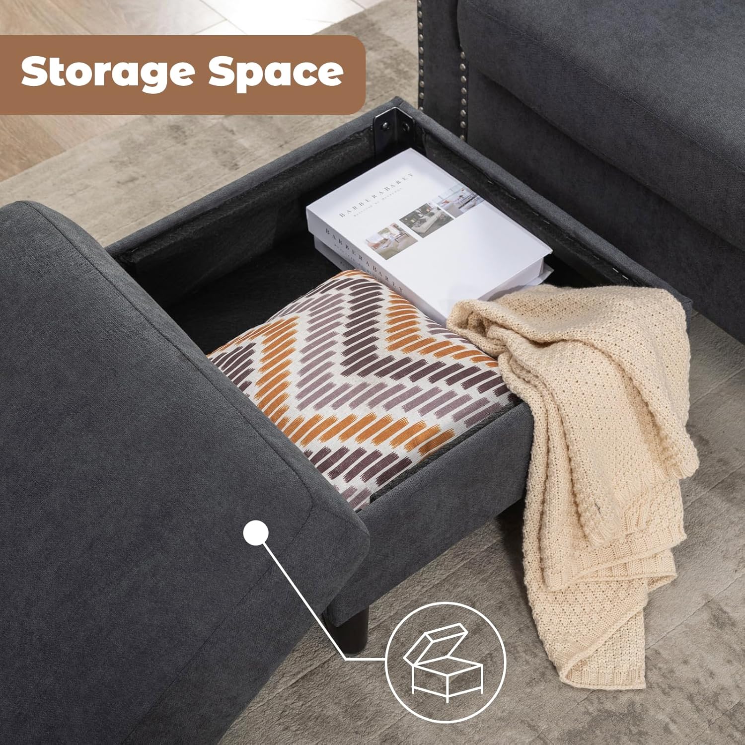 Convertible Sectional Couches for Living Room, L-Shaped Couch 3 Seats Sofas with Storage Chaise & 2 Cup Holders, Small Sofa for Apartment, Compact Spaces, Dark Grey - Grand Goldman