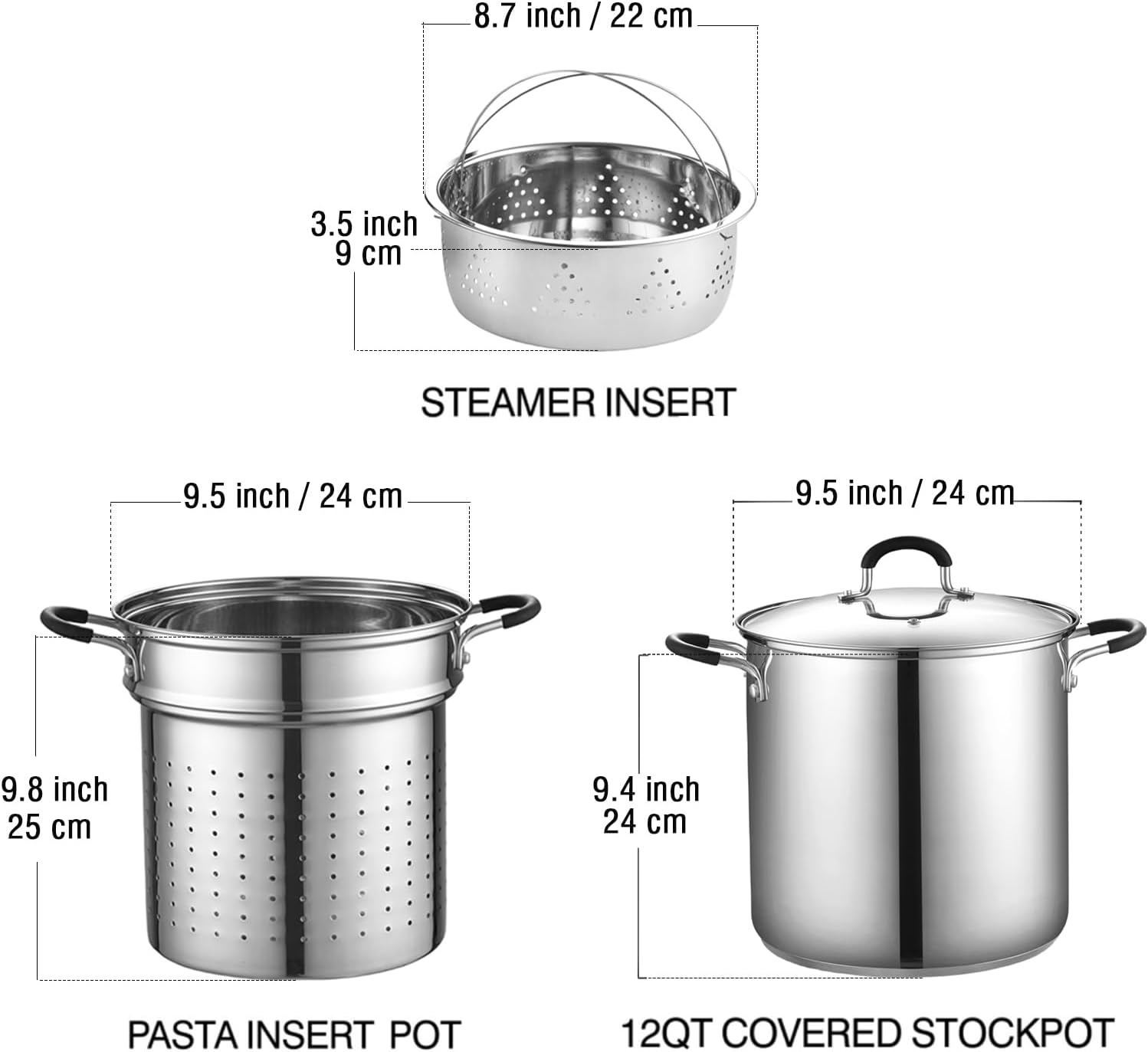 Cook N Home 4-Piece 8 Quart Multipots, Stainless Steel Pasta Cooker Steamer - Grand Goldman