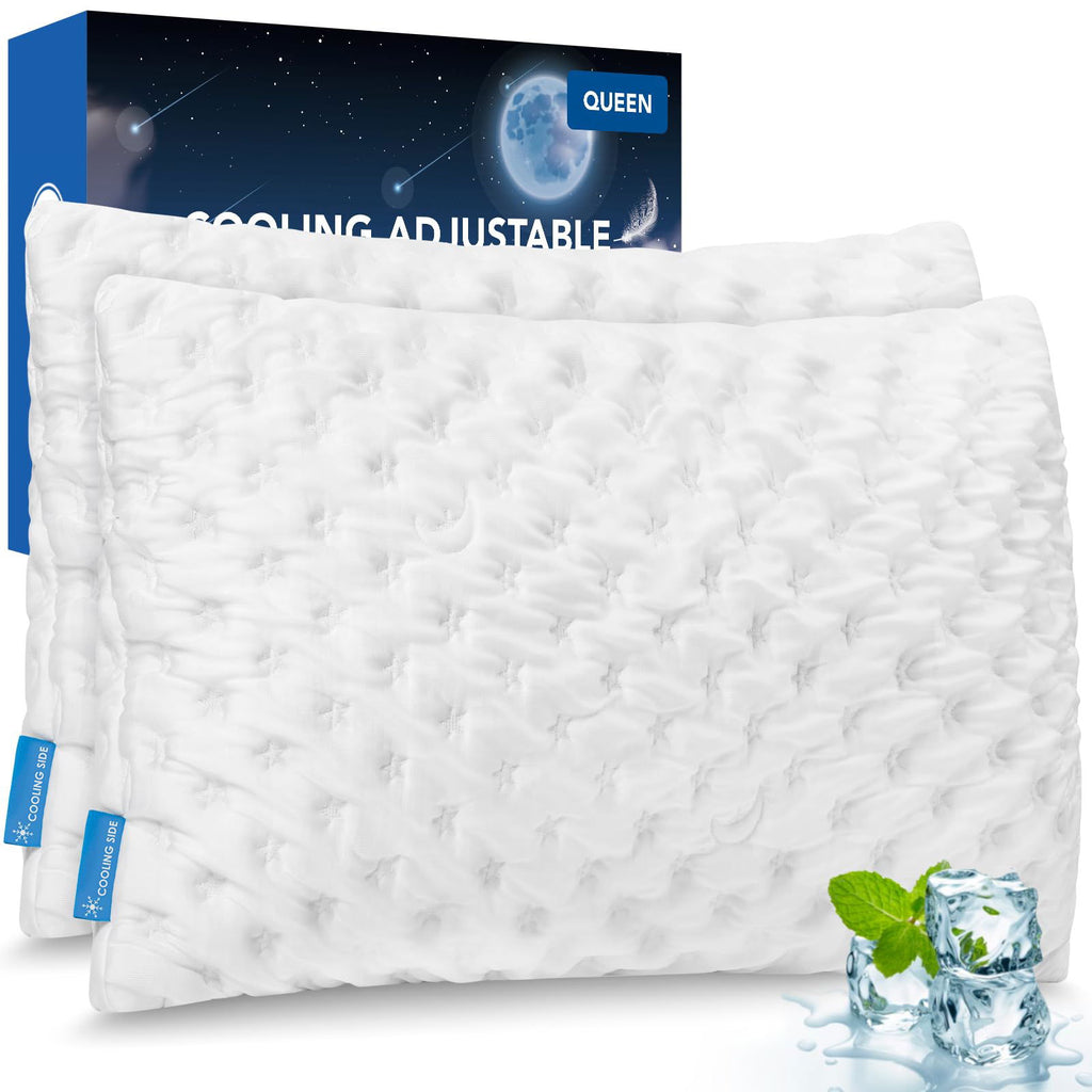 Cooling Side Sleeper Pillow for Neck and Shoulder Pain, Luxury Shredded Memory Foam Curved Bed Pillows for Sleeping Set of 1- Adjustable Queen Size- Washable Cover Crescent White - Grand Goldman