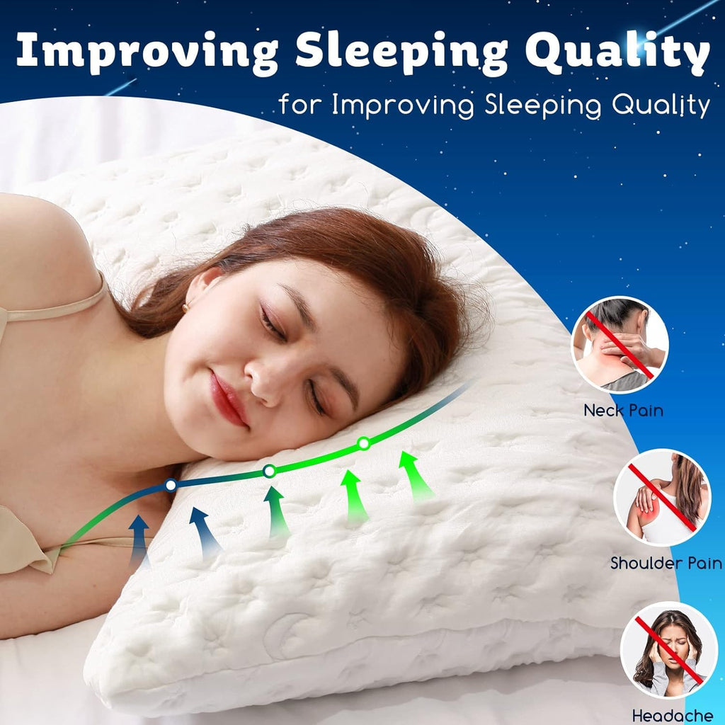 Cooling Side Sleeper Pillow for Neck and Shoulder Pain, Luxury Shredded Memory Foam Curved Bed Pillows for Sleeping Set of 1- Adjustable Queen Size- Washable Cover Crescent White - Grand Goldman