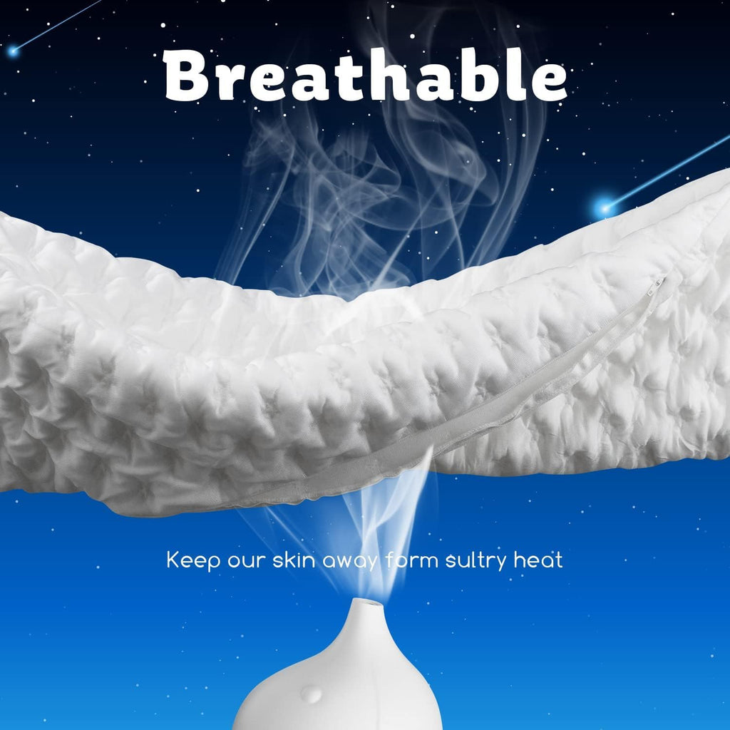 Cooling Side Sleeper Pillow for Neck and Shoulder Pain, Luxury Shredded Memory Foam Curved Bed Pillows for Sleeping Set of 1- Adjustable Queen Size- Washable Cover Crescent White - Grand Goldman