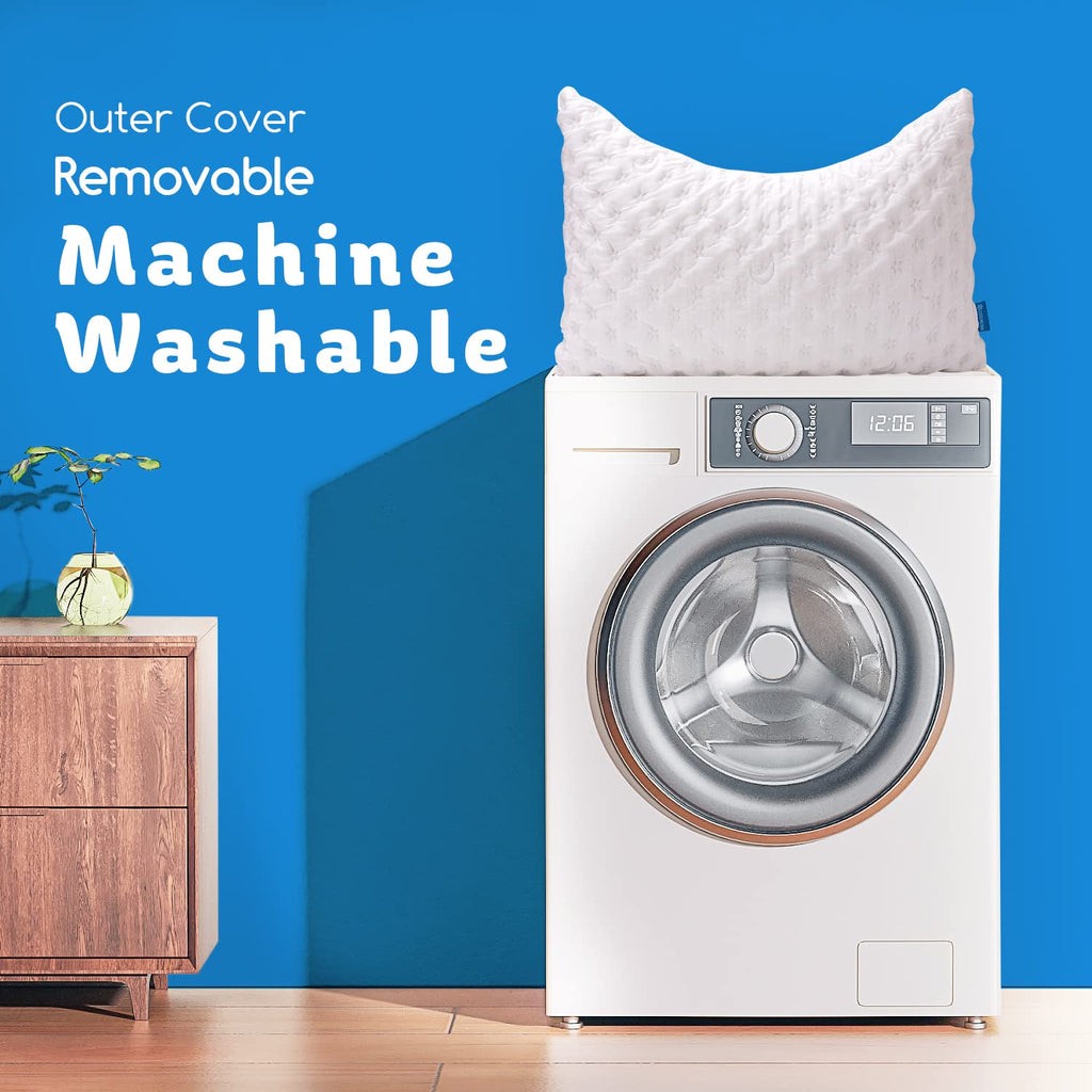 Cooling Side Sleeper Pillow for Neck and Shoulder Pain, Luxury Shredded Memory Foam Curved Bed Pillows for Sleeping Set of 1- Adjustable Queen Size- Washable Cover Crescent White - Grand Goldman