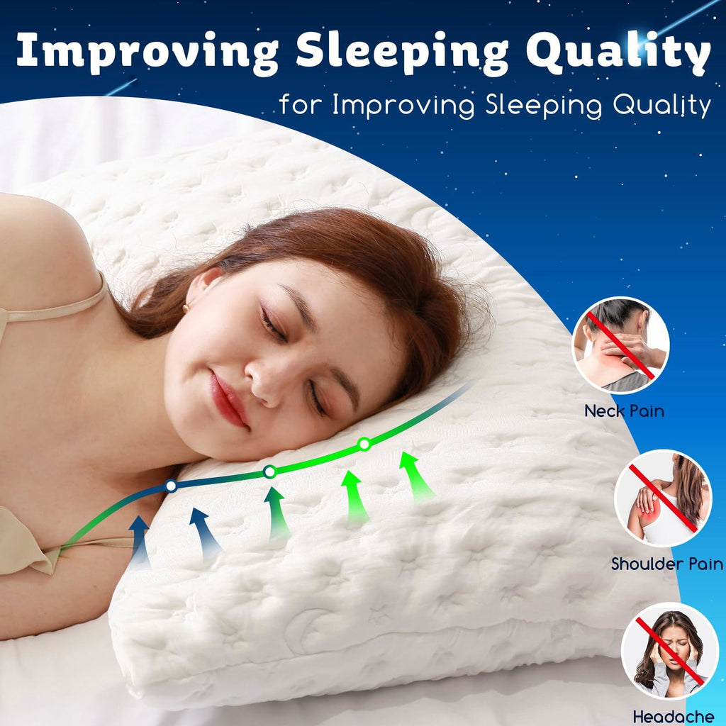Cooling Side Sleeper Pillow for Neck and Shoulder Pain, Luxury Shredded Memory Foam Curved Bed Pillows for Sleeping Set of 1- Adjustable Queen Size- Washable Cover Crescent White - Grand Goldman