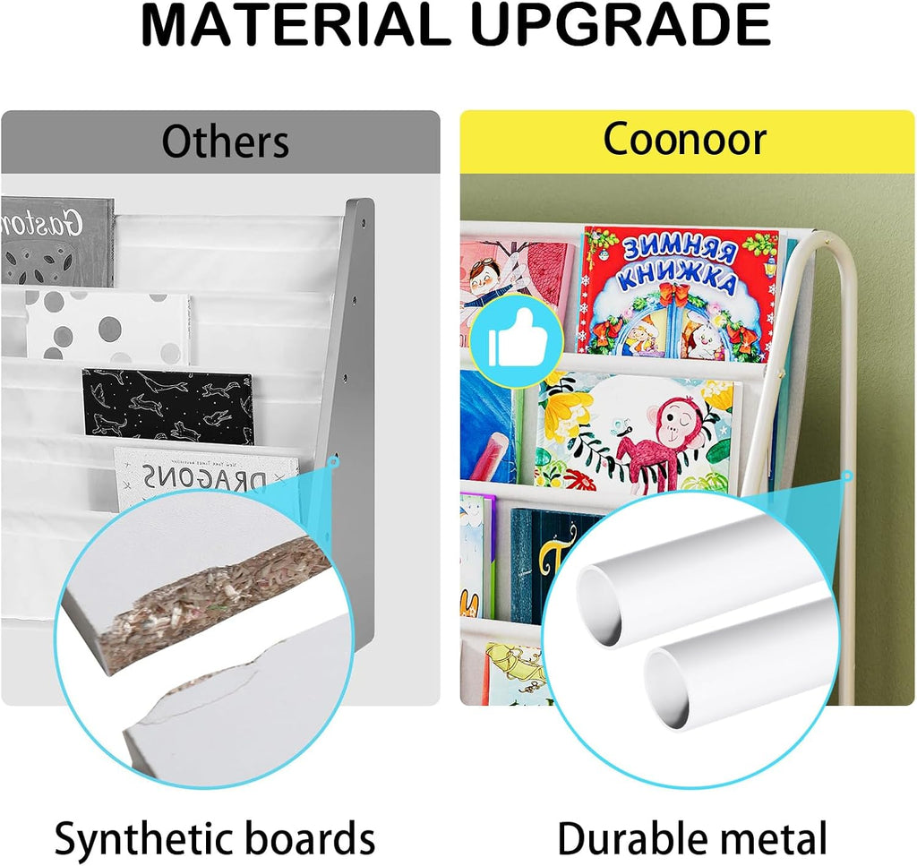 Coonoor Kids Bookshelf - 4 Tier Small Bookcase for Kids Room, Metal Nursery Book Shelf, Sling Book Shelf and Toy Storage for Children, Idea Gifts for Boys and Girls - Grand Goldman