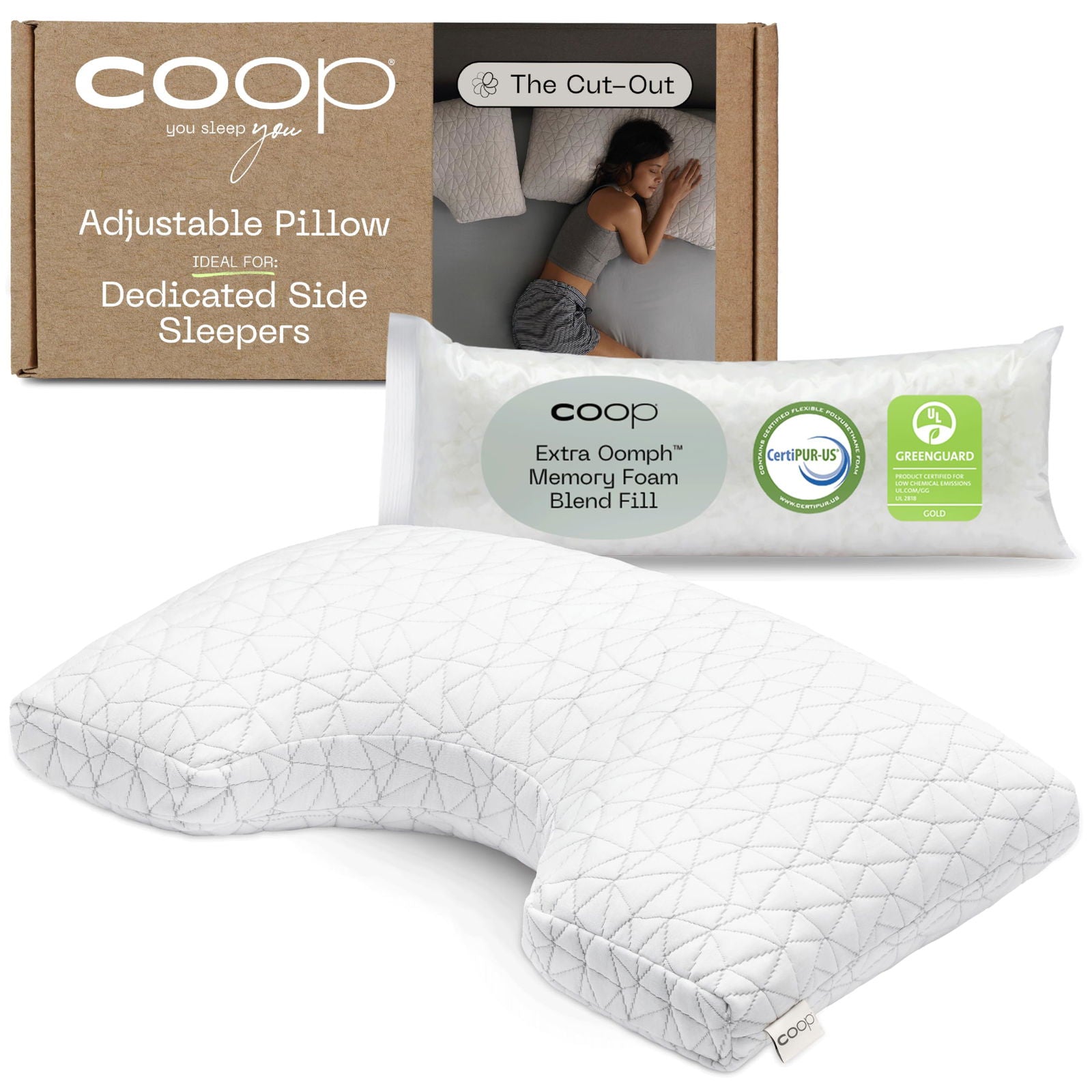 Coop Home Goods Original Adjustable Pillow, Queen Size Bed Pillows for Sleeping, Cross Cut Memory Foam Pillows - Medium Firm Back, Stomach and Side Sleeper Pillow, CertiPUR-US/GREENGUARD Gold - Grand Goldman