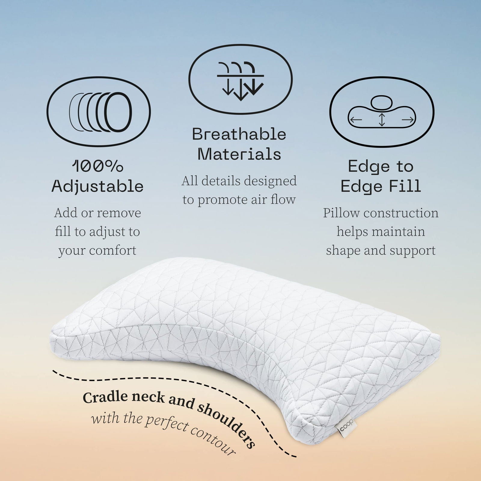 Coop Home Goods Original Adjustable Pillow, Queen Size Bed Pillows for Sleeping, Cross Cut Memory Foam Pillows - Medium Firm Back, Stomach and Side Sleeper Pillow, CertiPUR-US/GREENGUARD Gold - Grand Goldman