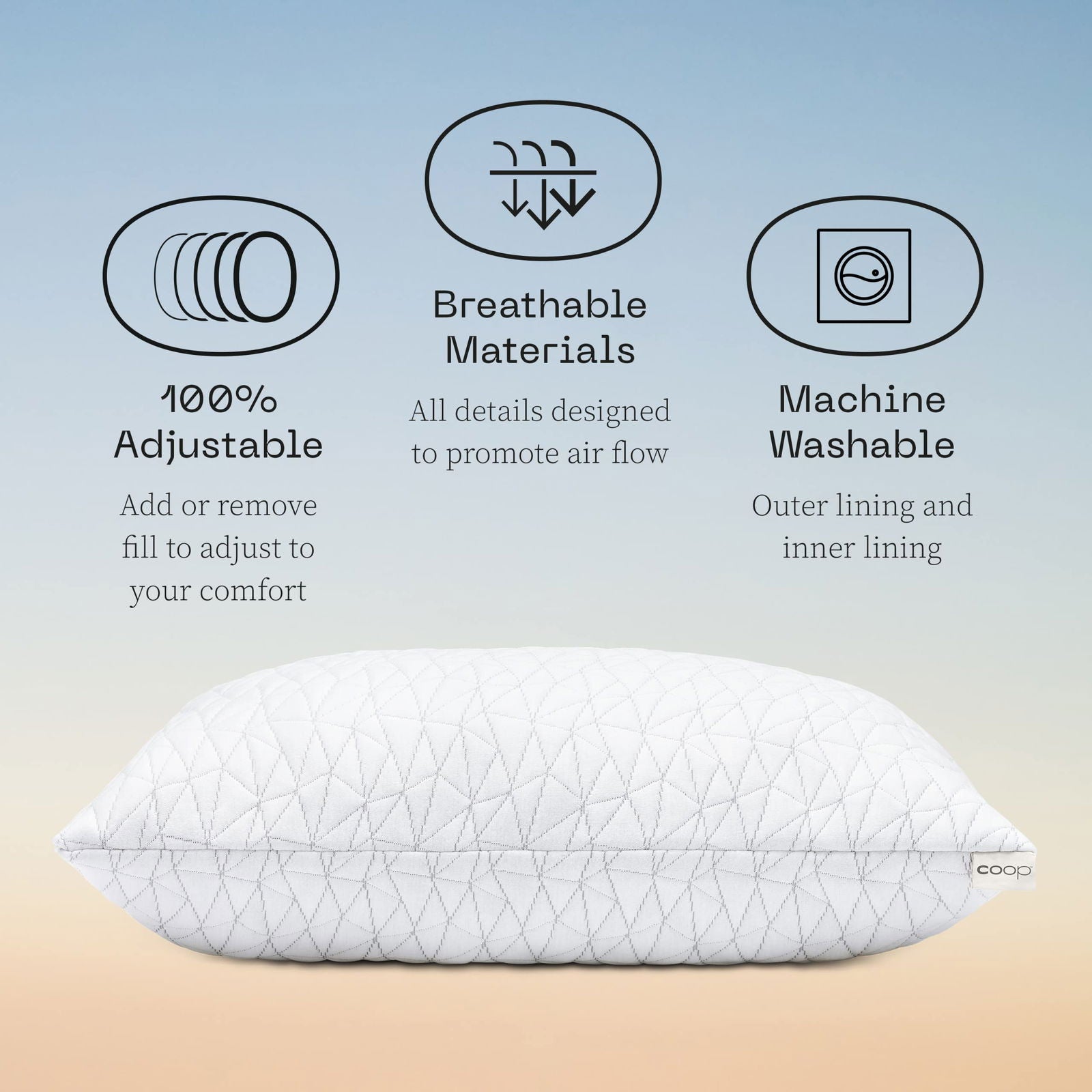 Coop Home Goods Original Adjustable Pillow, Queen Size Bed Pillows for Sleeping, Cross Cut Memory Foam Pillows - Medium Firm Back, Stomach and Side Sleeper Pillow, CertiPUR-US/GREENGUARD Gold - Grand Goldman