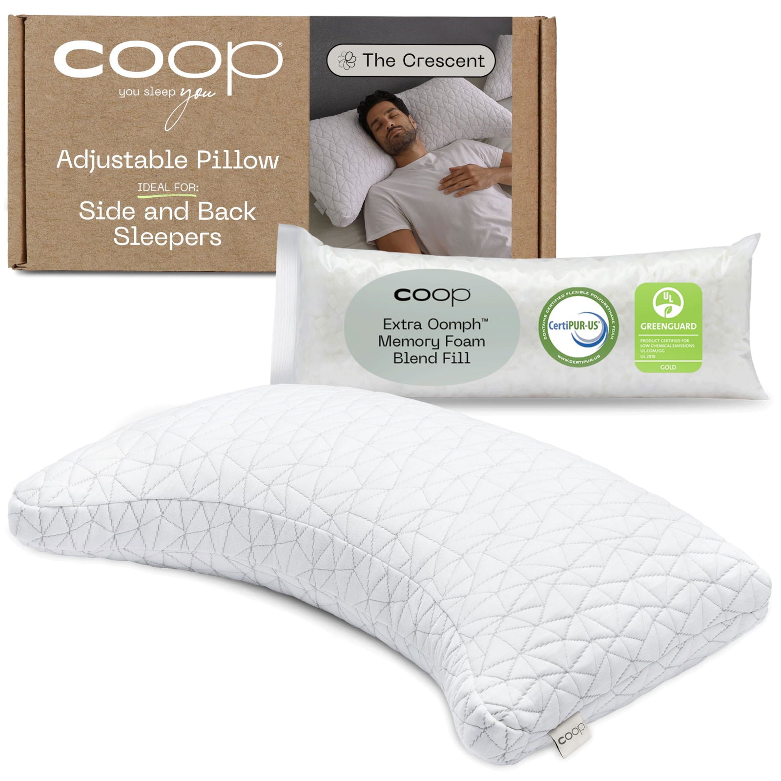 Coop Home Goods Original Adjustable Pillow, Queen Size Bed Pillows for Sleeping, Cross Cut Memory Foam Pillows - Medium Firm Back, Stomach and Side Sleeper Pillow, CertiPUR-US/GREENGUARD Gold - Grand Goldman