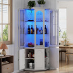 Corner Bar Cabinet w/LED Lights, Tall Modern Wine Cabinet with Tempered Glass Door & Adjustable Shelves, Home Bar Liquor Storage Cabinet with Glass Rack for Living Room, Dining Room (Black) - Grand Goldman