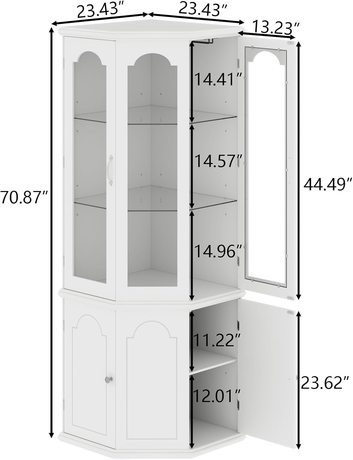 Corner Bar Cabinet w/LED Lights, Tall Modern Wine Cabinet with Tempered Glass Door & Adjustable Shelves, Home Bar Liquor Storage Cabinet with Glass Rack for Living Room, Dining Room (Black) - Grand Goldman