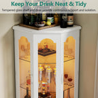 Corner Bar Cabinet w/LED Lights, Tall Modern Wine Cabinet with Tempered Glass Door & Adjustable Shelves, Home Bar Liquor Storage Cabinet with Glass Rack for Living Room, Dining Room (Black) - Grand Goldman