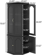 Corner Bar Cabinet w/LED Lights, Tall Modern Wine Cabinet with Tempered Glass Door & Adjustable Shelves, Home Bar Liquor Storage Cabinet with Glass Rack for Living Room, Dining Room (Black) - Grand Goldman