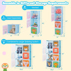 Costzon Kids Closet, Cartoon DIY Modular Dresser Storage Organizer with 12 Cubes & 2 Clothes Hanging Rack, Portable Armoire for Baby Toddlers, Kids Wardrobe for Bedroom Nursery (Blue) - Grand Goldman