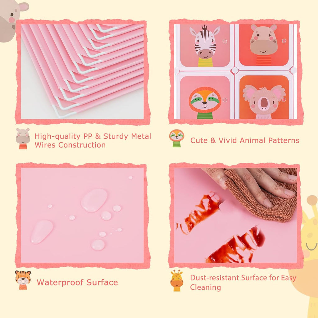 Costzon Kids Closet, Cartoon DIY Modular Dresser Storage Organizer with 12 Cubes & 2 Clothes Hanging Rack, Portable Armoire for Baby Toddlers, Kids Wardrobe for Bedroom Nursery (Blue) - Grand Goldman