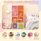 Costzon Kids Closet, Cartoon DIY Modular Dresser Storage Organizer with 12 Cubes & 2 Clothes Hanging Rack, Portable Armoire for Baby Toddlers, Kids Wardrobe for Bedroom Nursery (Blue) - Grand Goldman