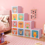 Costzon Kids Closet, Cartoon DIY Modular Dresser Storage Organizer with 12 Cubes & 2 Clothes Hanging Rack, Portable Armoire for Baby Toddlers, Kids Wardrobe for Bedroom Nursery (Blue) - Grand Goldman