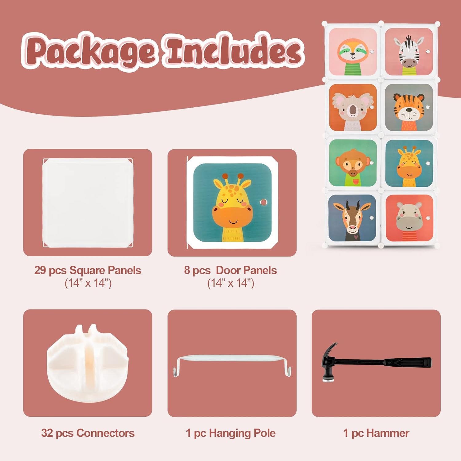 Costzon Kids Closet, Cartoon DIY Modular Dresser Storage Organizer with 12 Cubes & 2 Clothes Hanging Rack, Portable Armoire for Baby Toddlers, Kids Wardrobe for Bedroom Nursery (Blue) - Grand Goldman