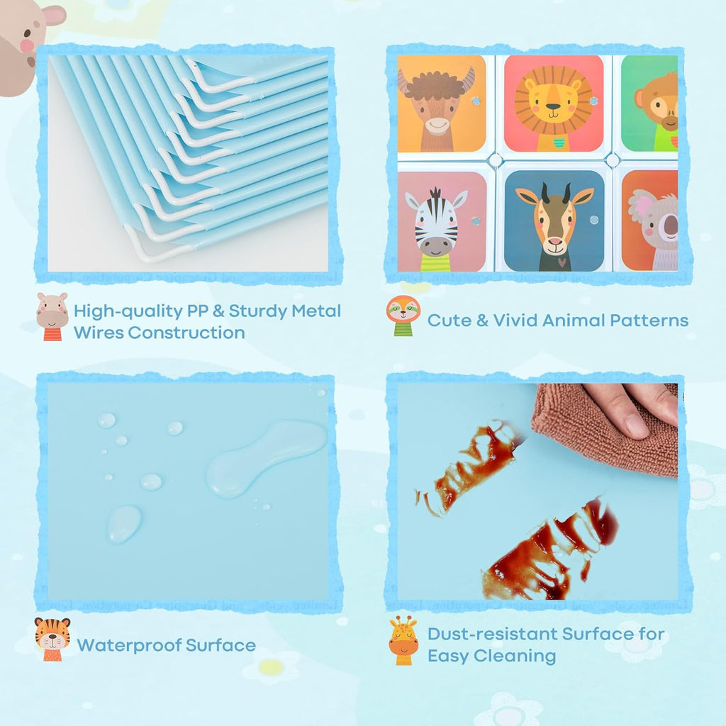 Costzon Kids Closet, Cartoon DIY Modular Dresser Storage Organizer with 12 Cubes & 2 Clothes Hanging Rack, Portable Armoire for Baby Toddlers, Kids Wardrobe for Bedroom Nursery (Blue) - Grand Goldman