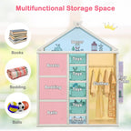 Costzon Kids Dress Up Storage, Open Hanging Armoire Closet with Storage Bins, Shelves, Side Baskets, Kids Dress Up Rack for Little Girls, Kids Wardrobe Closet for Kids Room, Bedroom (Pink) - Grand Goldman