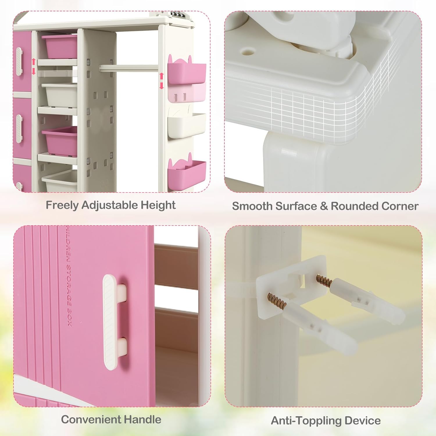 Costzon Kids Dress Up Storage, Open Hanging Armoire Closet with Storage Bins, Shelves, Side Baskets, Kids Dress Up Rack for Little Girls, Kids Wardrobe Closet for Kids Room, Bedroom (Pink) - Grand Goldman