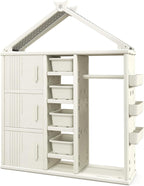 Costzon Kids Dress Up Storage, Open Hanging Armoire Closet with Storage Bins, Shelves, Side Baskets, Kids Dress Up Rack for Little Girls, Kids Wardrobe Closet for Kids Room, Bedroom (Pink) - Grand Goldman