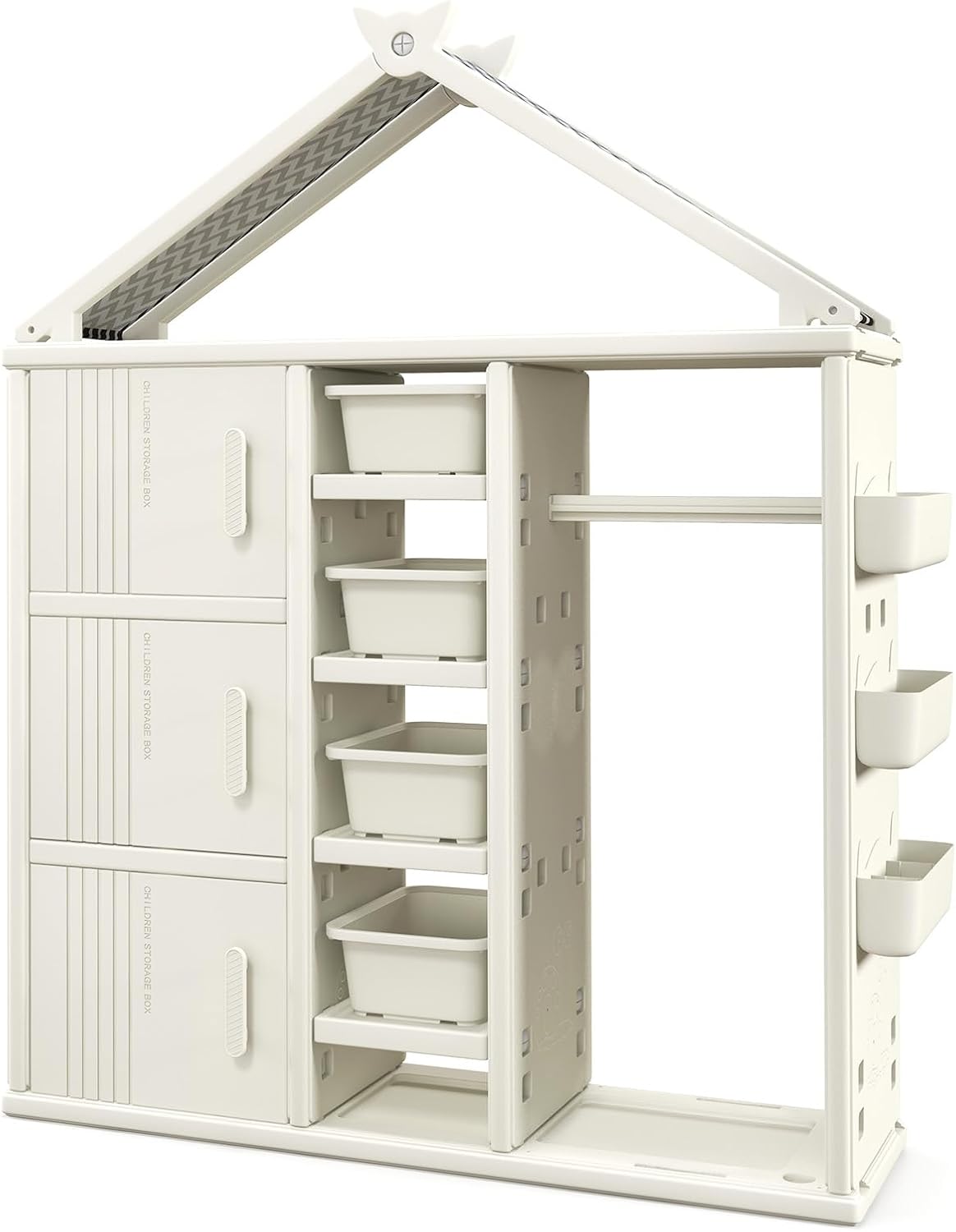 Costzon Kids Dress Up Storage, Open Hanging Armoire Closet with Storage Bins, Shelves, Side Baskets, Kids Dress Up Rack for Little Girls, Kids Wardrobe Closet for Kids Room, Bedroom (Pink) - Grand Goldman