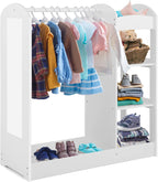 Costzon Kids Dress up Storage with Mirror, Clothes Rack, 3-Tier Shelves, Bottom Tray, Pretend Play Costume Dresser Organizer Center, Open Hanging Armoire Closet for Little Girls (White) - Grand Goldman