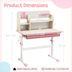 Costzon Kids Study Desk, Height Adjustable Children School Desk with Storage, Tilt Desktop, Pen Holder & Scale Ruler, Student Computer Desk Writing Table for Home School Use, Desk for Kids (Pink) - Grand Goldman