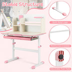 Costzon Kids Study Desk, Height Adjustable Children School Desk with Storage, Tilt Desktop, Pen Holder & Scale Ruler, Student Computer Desk Writing Table for Home School Use, Desk for Kids (Pink) - Grand Goldman