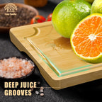 Cosy Family Wood Cutting Boards for Kitchen - Set of 4 - Bamboo Cutting Boards with Juice Groove, Serving Board Set, Thick Chopping Board for Meat, Veggies, Easy to clean - Grand Goldman