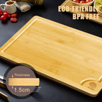 Cosy Family Wood Cutting Boards for Kitchen - Set of 4 - Bamboo Cutting Boards with Juice Groove, Serving Board Set, Thick Chopping Board for Meat, Veggies, Easy to clean - Grand Goldman