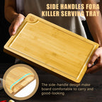 Cosy Family Wood Cutting Boards for Kitchen - Set of 4 - Bamboo Cutting Boards with Juice Groove, Serving Board Set, Thick Chopping Board for Meat, Veggies, Easy to clean - Grand Goldman
