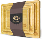 Cosy Family Wood Cutting Boards for Kitchen - Set of 4 - Bamboo Cutting Boards with Juice Groove, Serving Board Set, Thick Chopping Board for Meat, Veggies, Easy to clean - Grand Goldman