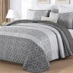 Cottolester Teal Quilt Set Queen Size,Striped Plaid Bedspread,Blue Boho Bedding Set Soft Microfiber Quilt with 2 Pillow Shams 96"x90" - Grand Goldman