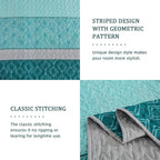 Cottolester Teal Quilt Set Queen Size,Striped Plaid Bedspread,Blue Boho Bedding Set Soft Microfiber Quilt with 2 Pillow Shams 96"x90" - Grand Goldman