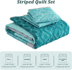 Cottolester Teal Quilt Set Queen Size,Striped Plaid Bedspread,Blue Boho Bedding Set Soft Microfiber Quilt with 2 Pillow Shams 96"x90" - Grand Goldman